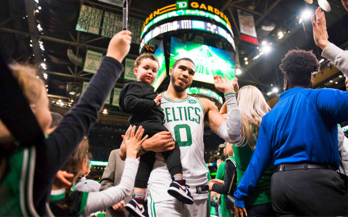 LITTLE DEUCE COUP Tatum’s three-year-old son has succeeded in becoming something of a celebrity in his own right. Jayson Jr. (in November 2019) was one of the breakout stars of the bubble; after he arrived, Stevens tweeted, “I walked down the hallway with Deuce today, which is the highlight of my 70 days here.”